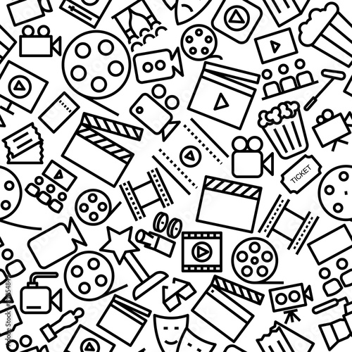 Cinema Hand Drawn Outline Seamless Icon Pattern
