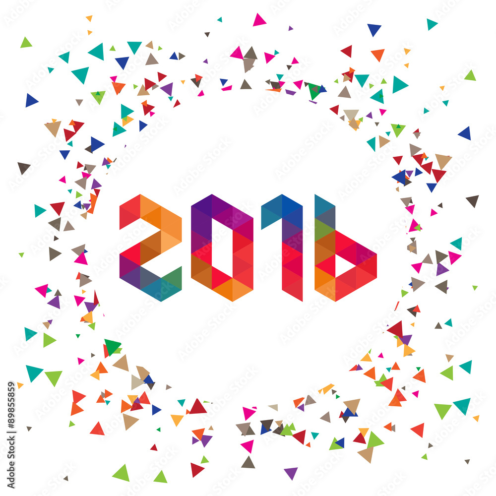 Happy new year 2016 Colorful triangular text Design