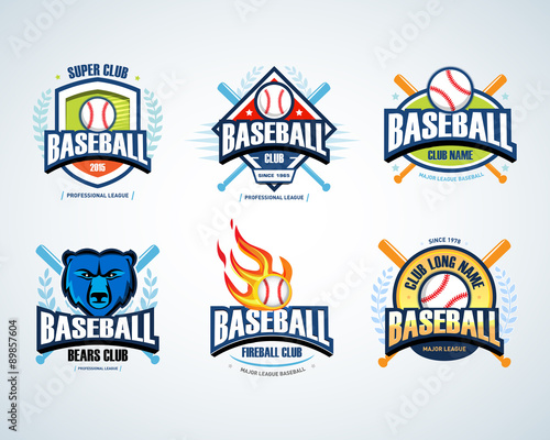 Baseball sport badge logo set. Design template and some elements for logos, badge, banner, emblem, label, insignia, T-shirt screen and printing. Baseball logotype templates.