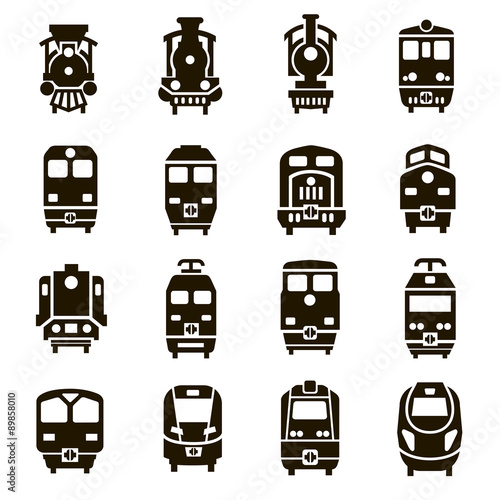 Set of 16 icons of locomotives