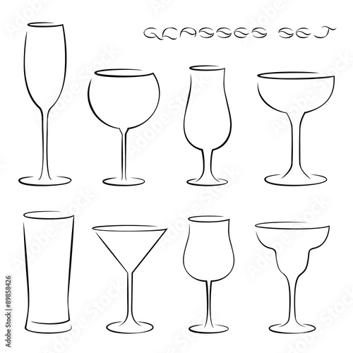 Set of alcohol glasses icons.