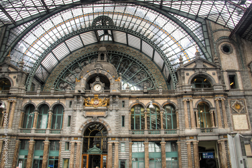 Inside of the magnificent central train station in the city of Antwerp  Belgium  