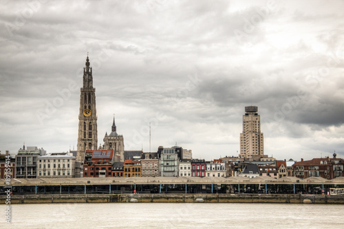 Obraz na płótnie The skyline of Antwerp, Belgium with the Schelde river seen from Linkeroever
w salonie