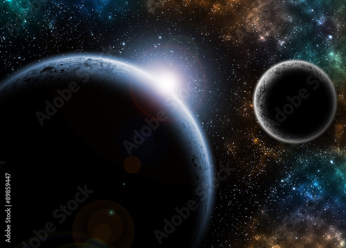 Fototapeta Naklejka Na Ścianę i Meble -  Planet in Space with light