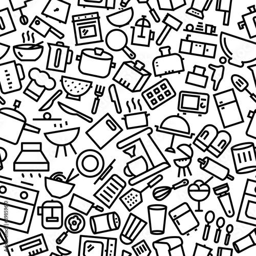 Kitchen Hand Drawn Seamless Iconic Pattern
