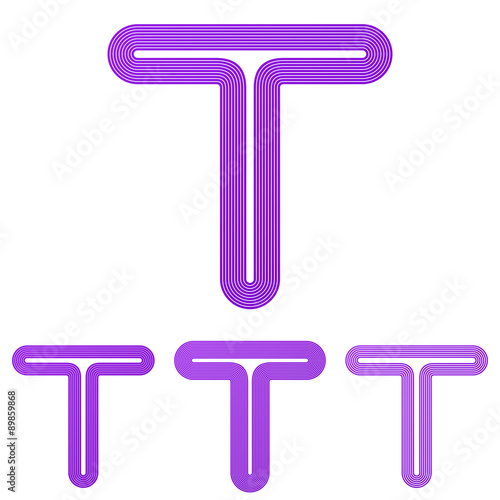 Purple line t letter logo design set