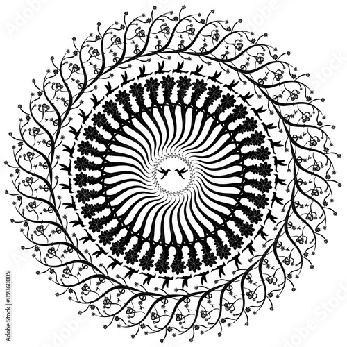 Round pattern bird flowers
