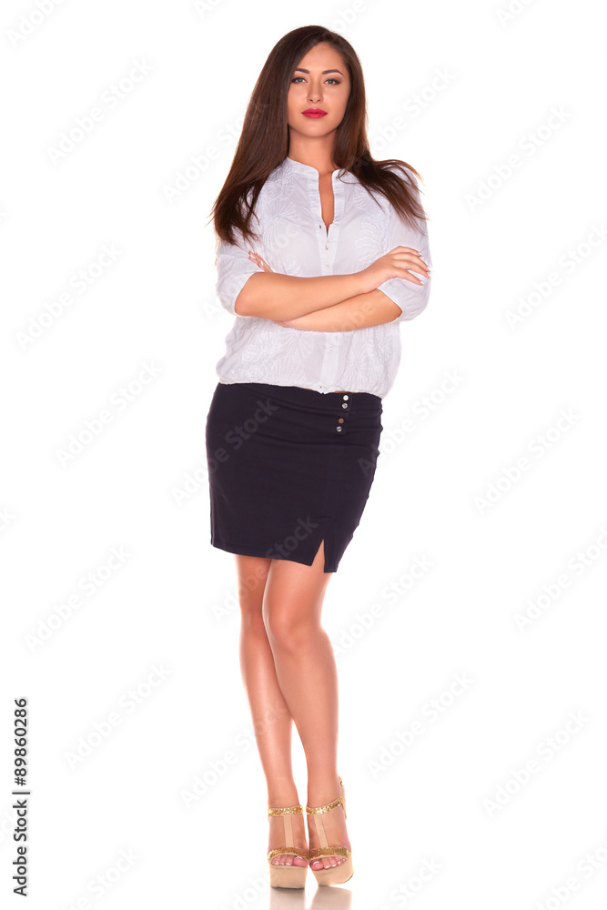 Pretty office woman in white shirt isolate on white background Pretty office woman in white shirt isolate on white background