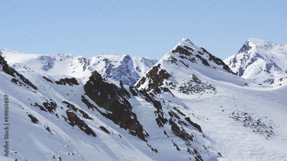 beautiful rocky peaks of the mountains in winter