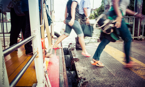 Canvas Print Walking out of the express boat in Bangkok