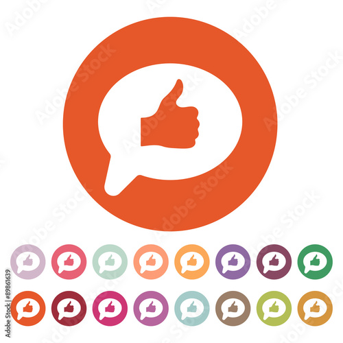 Thumbs up in the speech bubble icon. Social network and web communicate, like symbol. Flat