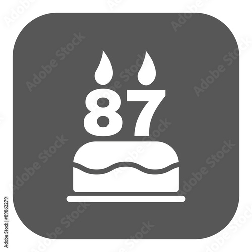 The birthday cake with candles in the form of number 87 icon. Birthday symbol. Flat photo