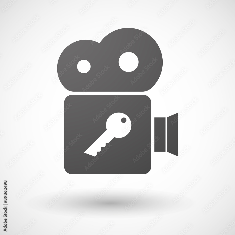 Cinema camera icon with a key Cinema camera icon with a key