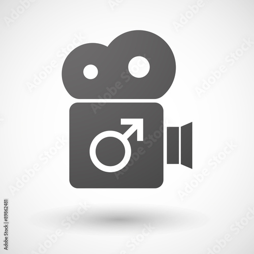 Cinema camera icon with a male sign