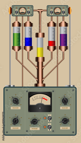 Editable vector illustration of analog control panel of a steampunk style device