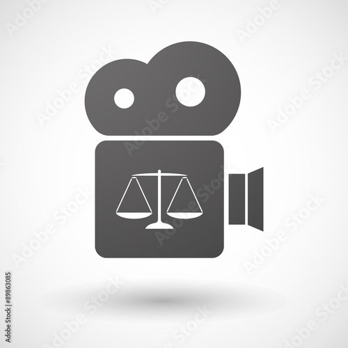 Cinema camera icon with a justice weight scale sign