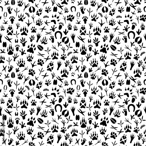 Seamless pattern with footprint of birds and animals