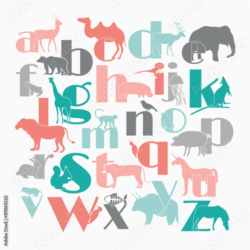 Vector zoo alphabet with cartoon animals