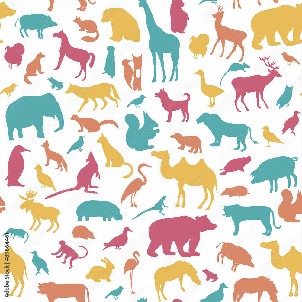 Animals silhouette seamless pattern.