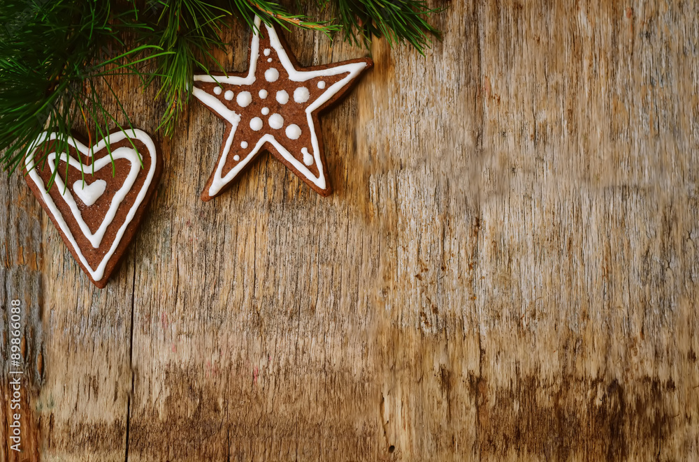 Christmas tree background with Christmas tree and gingerbread sh Christmas tree background with Christmas tree and gingerbread sh