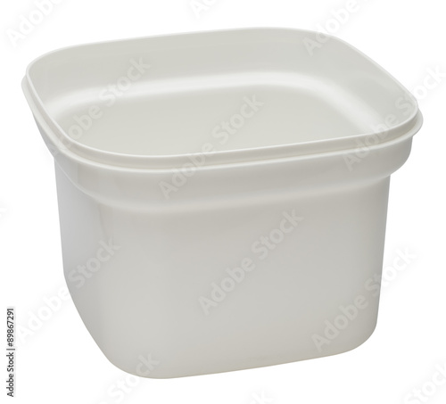 White plastic container isolated on white background.