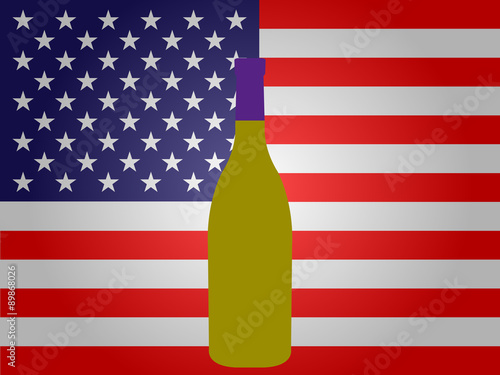 United States Flag with a Bottle of Wine EPS10