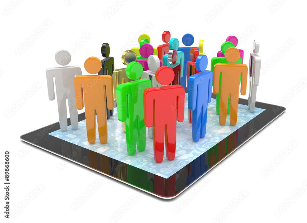 group of people figures on tablet PC, 3d render group of people figures on tablet PC, 3d render