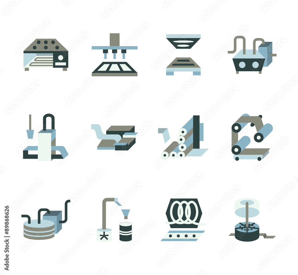 Processing of food flat vector icons Processing of food flat vector icons