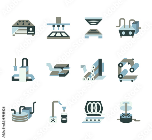 Processing of food flat vector icons