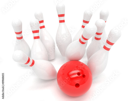 Bowling ball and skittles isolated