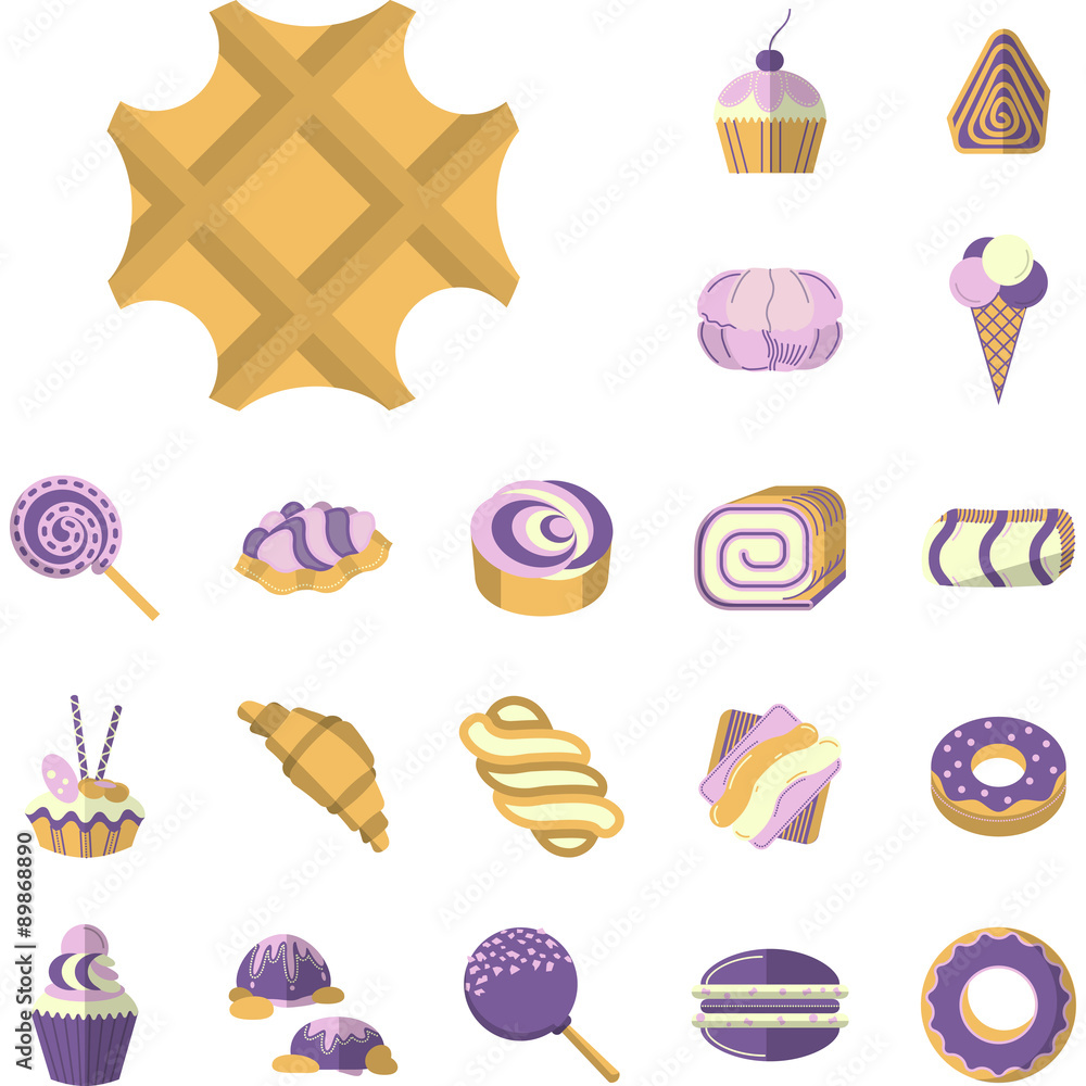 Colored vector icons for desserts