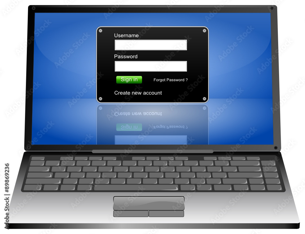 Laptop Computer with Login screen Laptop Computer with Login screen
