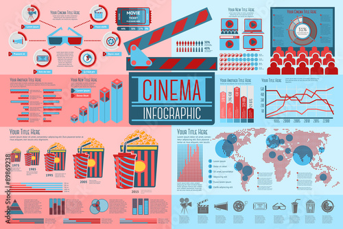 Set of Cinema Infographic elements with icons, different charts
