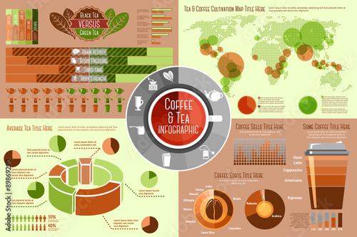 Set of Coffee and Tea Infographic elements with icons, different