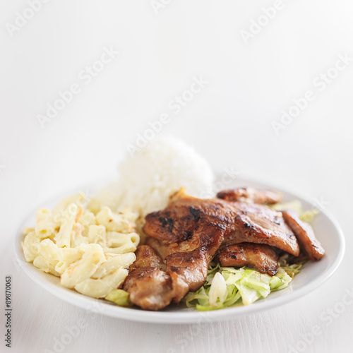 grilled pork hawaiian barbecue dish with copy space photo