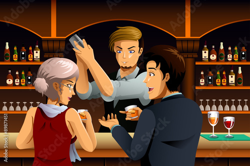 Couple in a Bar with Bartender