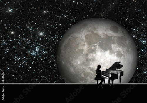 Vacaciones Premio Náutico Música, mujer tocando el piano, luna llena, fondo, 3D ilustración de Stock  | Adobe Stock