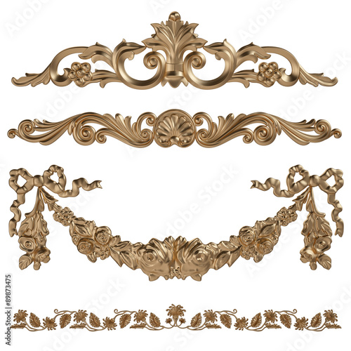 3d set of an ancient gold ornament on a white background photo