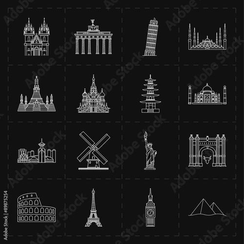 16 flat landmark icons
