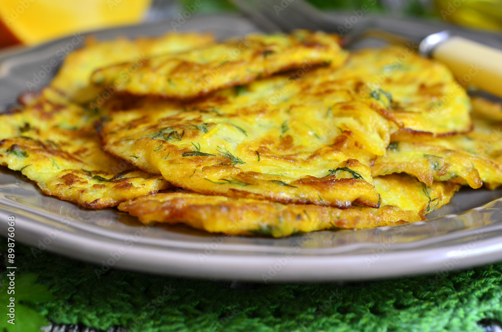 Pumpkin fritters with garlic and dill. Pumpkin fritters with garlic and dill.