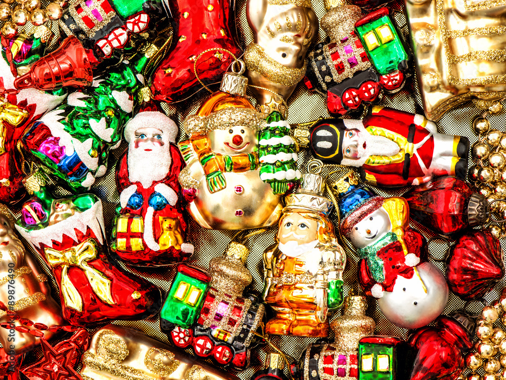 Christmas decorations baubles, balls, toys and colorful ornament