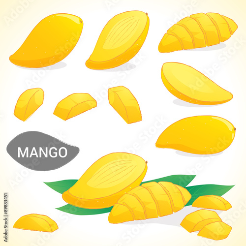 Set of yellow ripe mango in various styles vector format