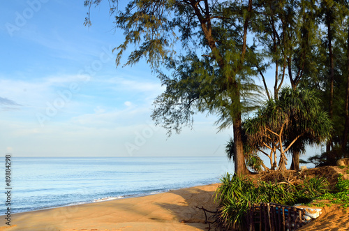 Beautiful beach with blue sky at Mai khao beach, Phuket, Thailand..