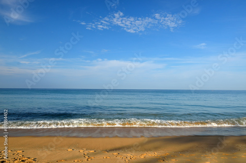 Beautiful beach with blue sky at Mai khao beach, Phuket, Thailand..