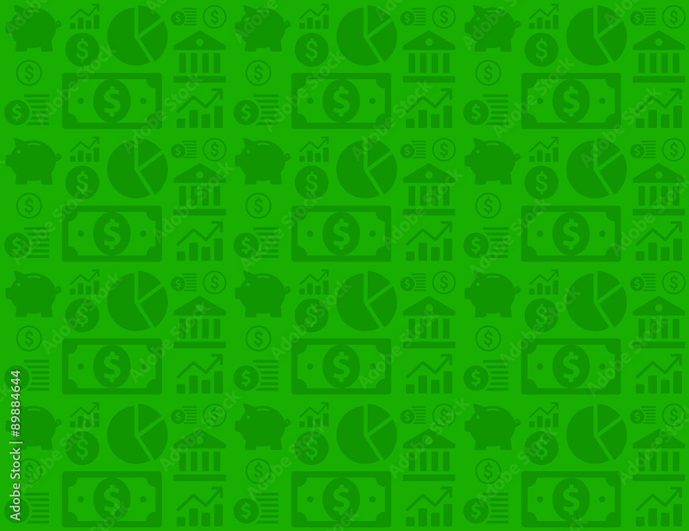 Green seamless financial business background pattern with money icons Green seamless financial business background pattern with money icons