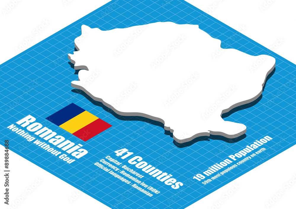 Romania map vector three dimensional