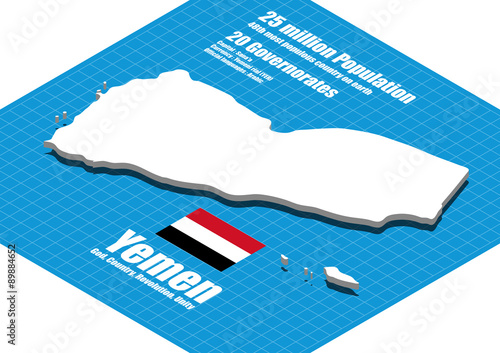 Yemen map vector three dimensional