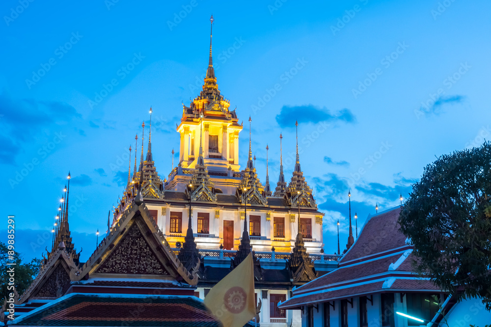 Fototapeta premium Metallic castle in Bangkok under evening sky