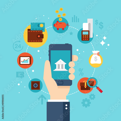 Mobile banking concept. Flat stylish icon design