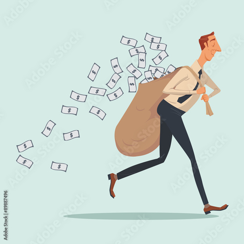 Businessman in casual carrying heavy money bag business concepts,vector illustration.